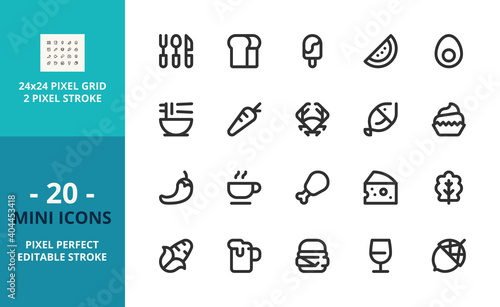 Mini line icons about food and drink. Pixel perfect and editable stroke
