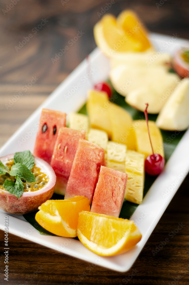 mixed fresh cut organic fruit salad platter