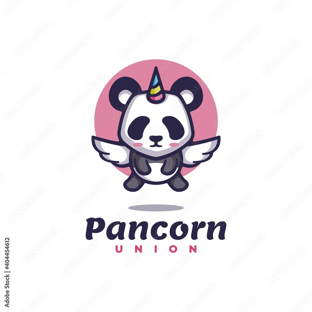 Vector Logo Illustration Panda Unicorn Simple Mascot Style. Vector Logo Illustration Panda Unicorn Simple Mascot Style.