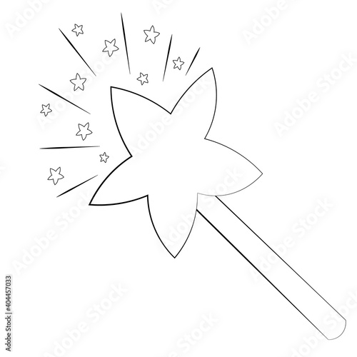 Drawn magic wand and star in black and white