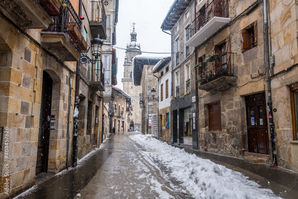 beautiful street of otxandio basque town, Spain