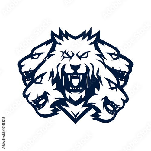 Fototapeta Naklejka Na Ścianę i Meble -  Five headed wolf mascot logo design vector