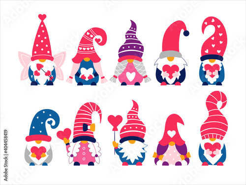 Valentine cute gnomes dwarfs hand drawn vector illustration