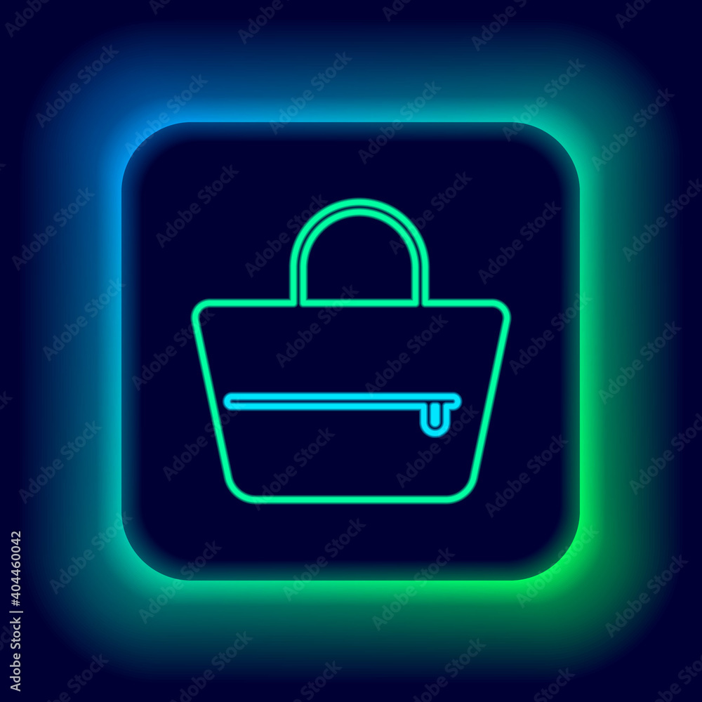 Glowing neon line Handbag icon isolated on black background. Female handbag sign. Glamour casual baggage symbol. Colorful outline concept. Vector. Glowing neon line Handbag icon isolated on black background. Female handbag sign. Glamour casual baggage symbol. Colorful outline concept. Vector.