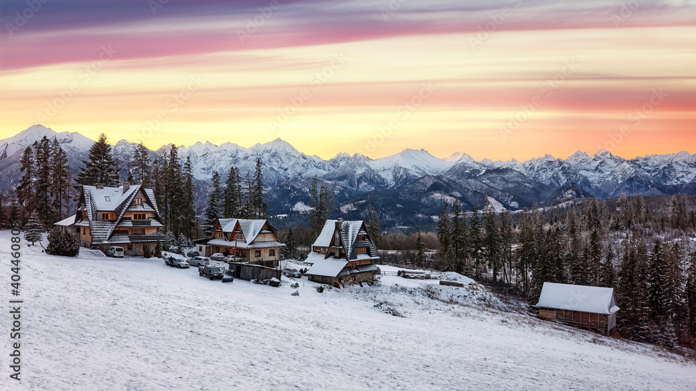 Scenic sunset over Tatra Mountains, Poland. Scenic sunset over Tatra Mountains, Poland.