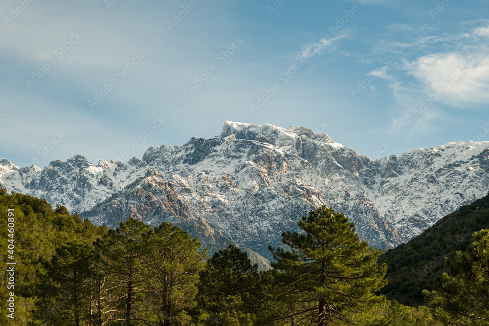 Snow capped peak of Paglia Orba in Corsica
