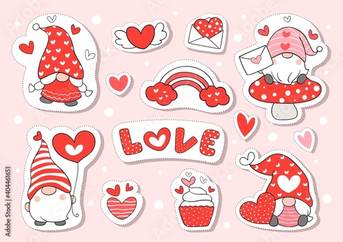 Draw stickers love gnome for valentine.
