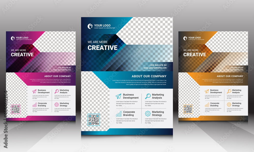 Colorful Corporate Business Flyer Vector Design Template Set with Creative Shapes