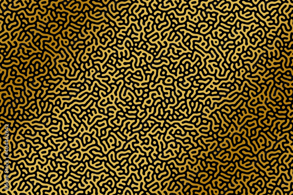 Abstract background illustration of black turing pattern against gold shiny background