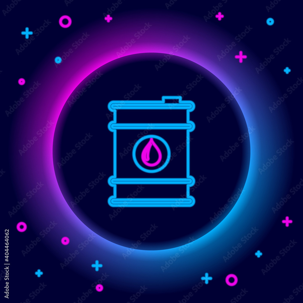 Glowing neon line Barrel oil icon isolated on black background. Colorful outline concept. Vector. Glowing neon line Barrel oil icon isolated on black background. Colorful outline concept. Vector.