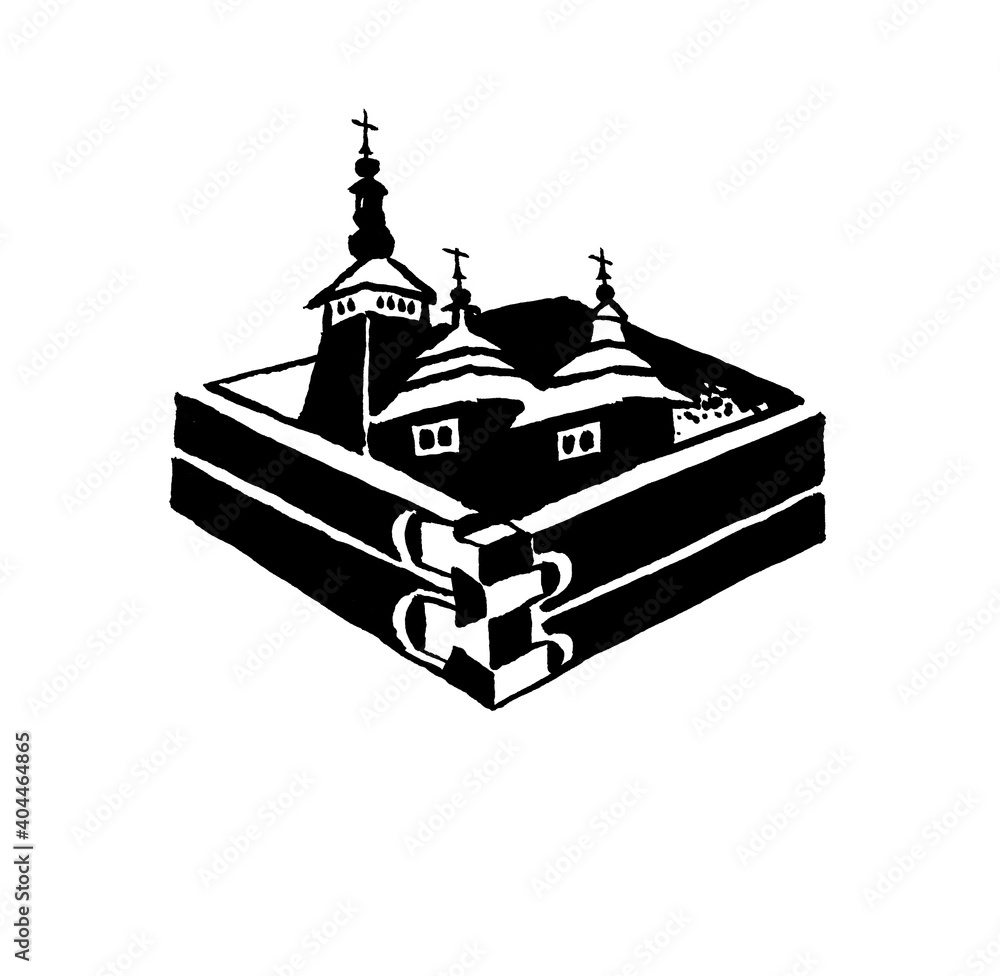 Hand paint ink markers sketch. Corner joint, architectural notch. Illustration isolated on white