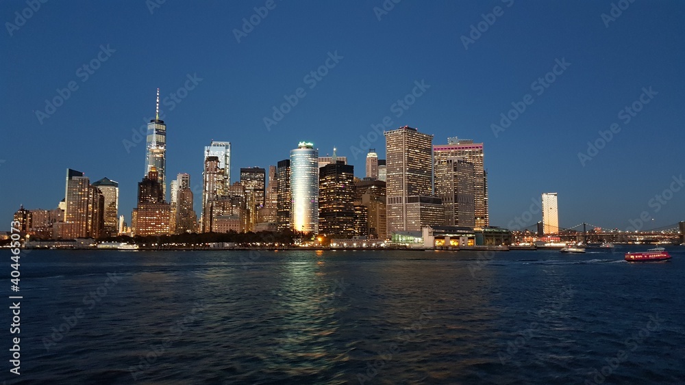 Manhattan financial district from Staten Island Ferry Manhattan financial district from Staten Island Ferry