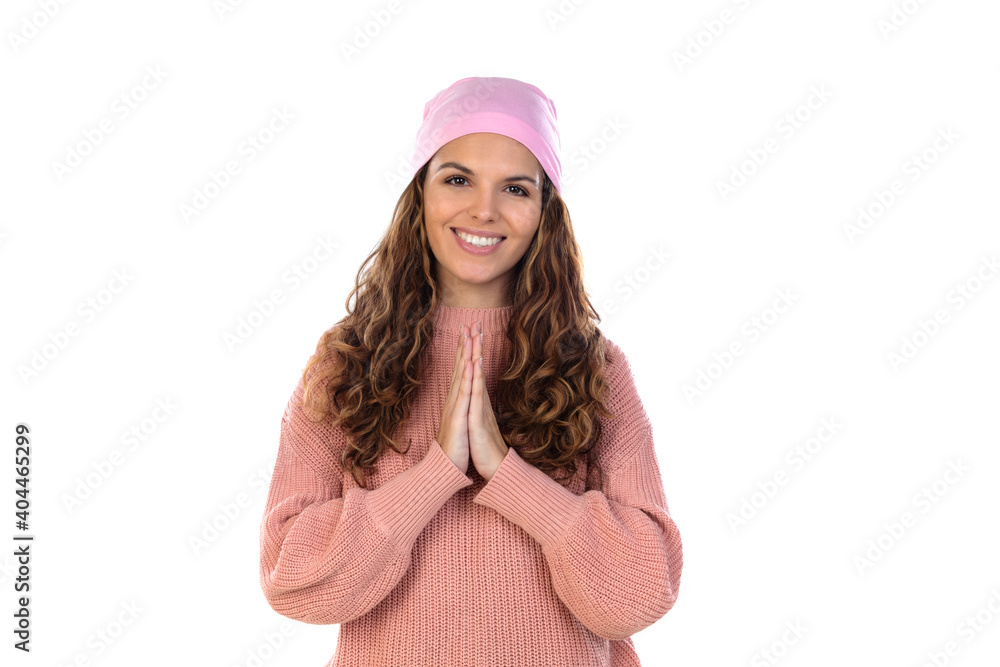 Hopeful woman with cancer wearing a thoughtful pink scarf Hopeful woman with cancer wearing a thoughtful pink scarf