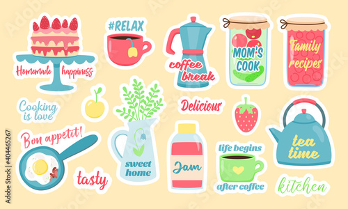 Creative stickers with homemade drinks and snacks