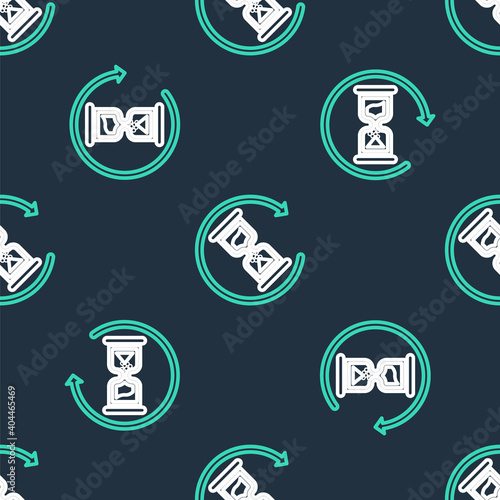 Line Waiting icon isolated seamless pattern on black background. Wait time icon. Hourglass clock. Vector.
