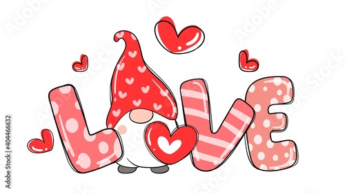 Draw sweet love gnome with love for valentine day.
