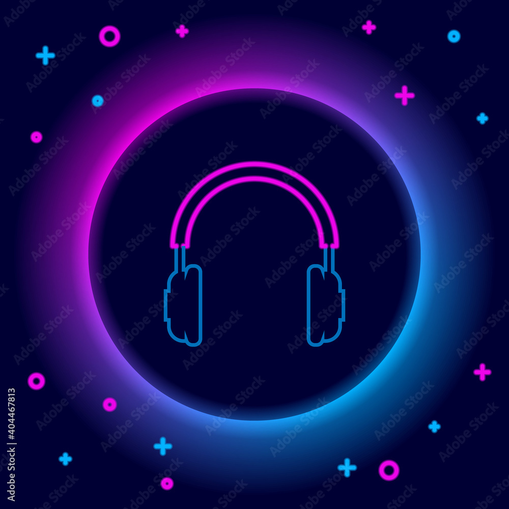 Glowing neon line Headphones icon isolated on black background. Earphones  sign. Concept object for listening to music, service, communication and  operator. Colorful outline concept. Vector. Stock Vector | Adobe Stock