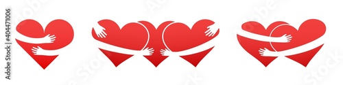 Hugging heart. Hands holding heart arm embrace love yourself child hope cardiology gift romance relationship vector isolated concep