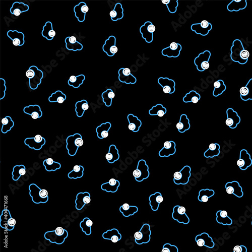 Line Cryptocurrency cloud mining icon isolated seamless pattern on black background. Blockchain technology, bitcoin, digital money market, cryptocoin wallet. Vector.