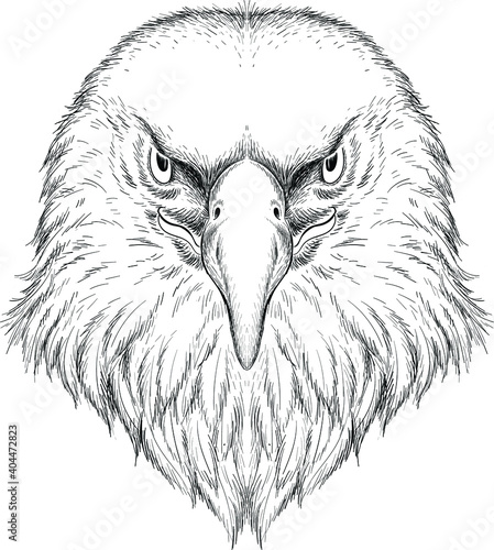 The Vector logo eagle for tattoo or T-shirt design or outwear.  Hunting style eagle background. This hand drawing is for black fabric or canvas.
