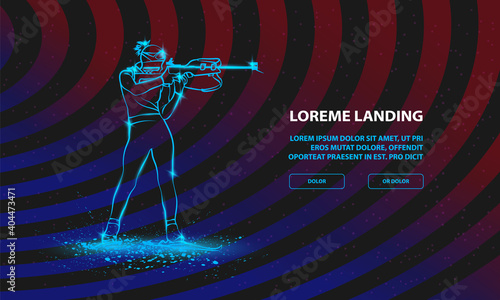 Biathlon girl shooting in the stand position. Vector Biathlon Sport Background for Landing Page Template.