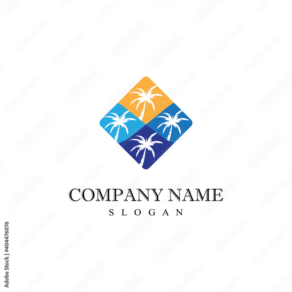 Naklejka premium Palm tree summer logo template vector illustration