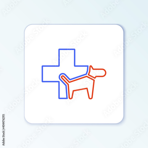Line Veterinary clinic symbol icon isolated on white background. Cross with dog veterinary care. Pet First Aid sign. Colorful outline concept. Vector.