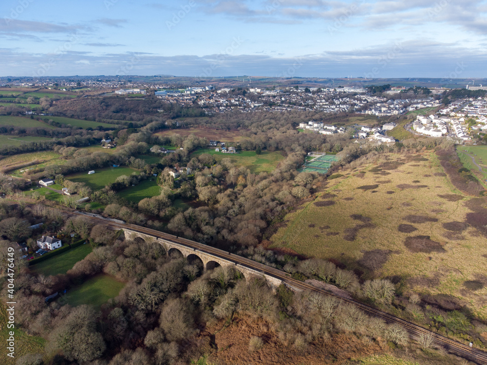 truro to Falmouth branch line railway cornwall England uk with aerial view of truro 