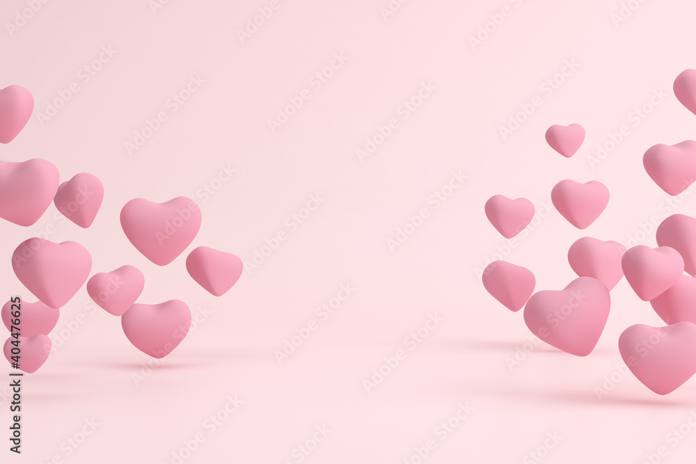 Floating hearts shape, Valentine concept. 3d rendering.