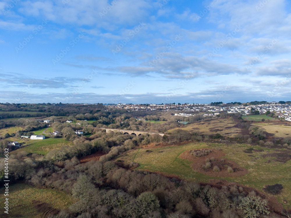 truro to Falmouth branch line railway cornwall England uk with aerial view of truro 