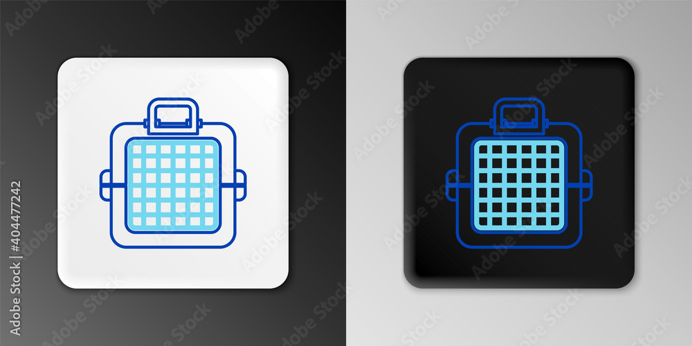 Line Pet carry case icon isolated on grey background. Carrier for animals, dog and cat. Container for animals. Animal transport box. Colorful outline concept. Vector. Line Pet carry case icon isolated on grey background. Carrier for animals, dog and cat. Container for animals. Animal transport box. Colorful outline concept. Vector.