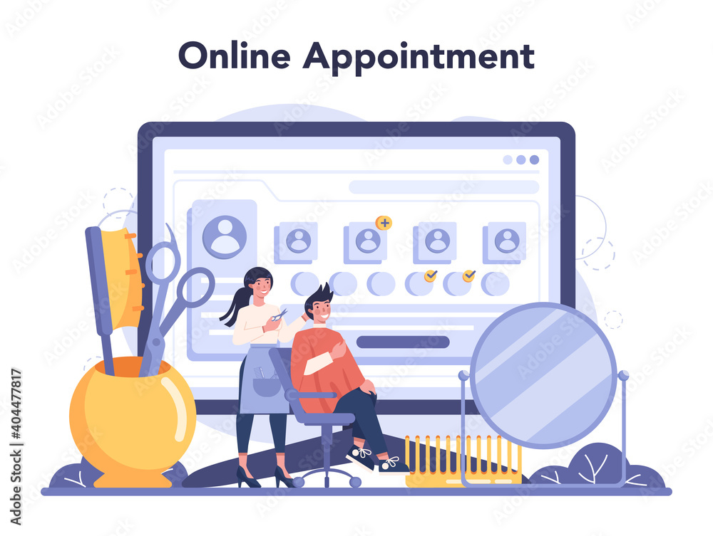 Obraz premium Hairdresser online service or platform. Idea of men are.