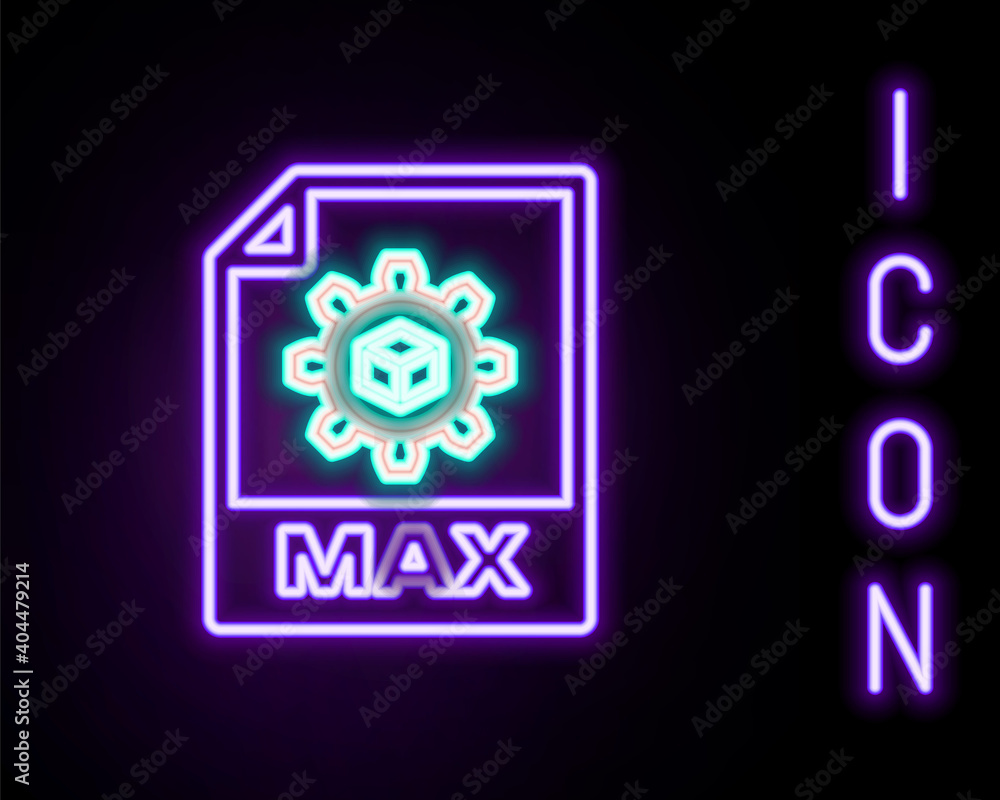 Glowing neon line MAX file document. Download max button icon isolated on black background. MAX file symbol. Colorful outline concept. Vector. Glowing neon line MAX file document. Download max button icon isolated on black background. MAX file symbol. Colorful outline concept. Vector.