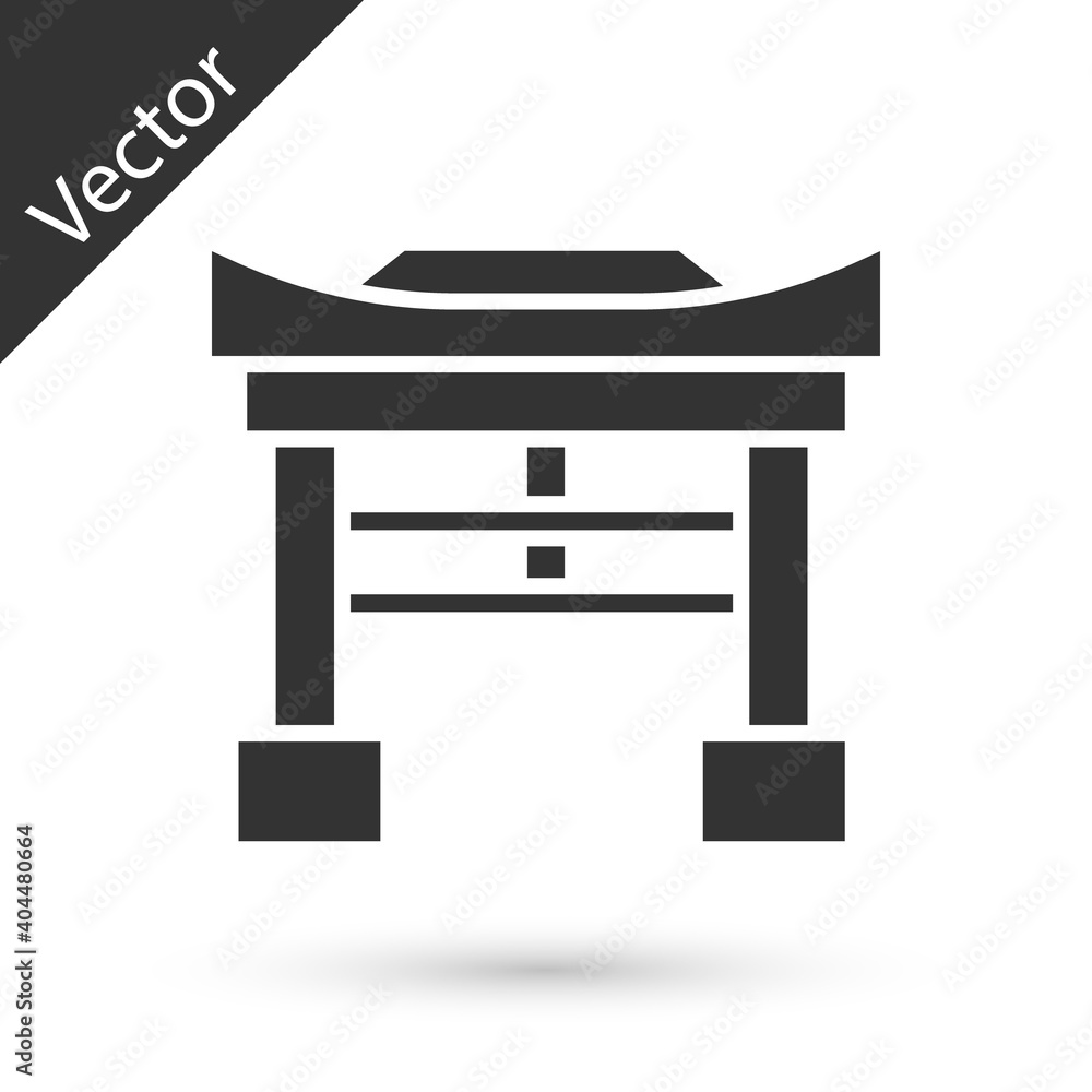 Grey Japan Gate icon isolated on white background. Torii gate sign. Japanese traditional classic gate symbol. Vector Illustration. Grey Japan Gate icon isolated on white background. Torii gate sign. Japanese traditional classic gate symbol. Vector Illustration.