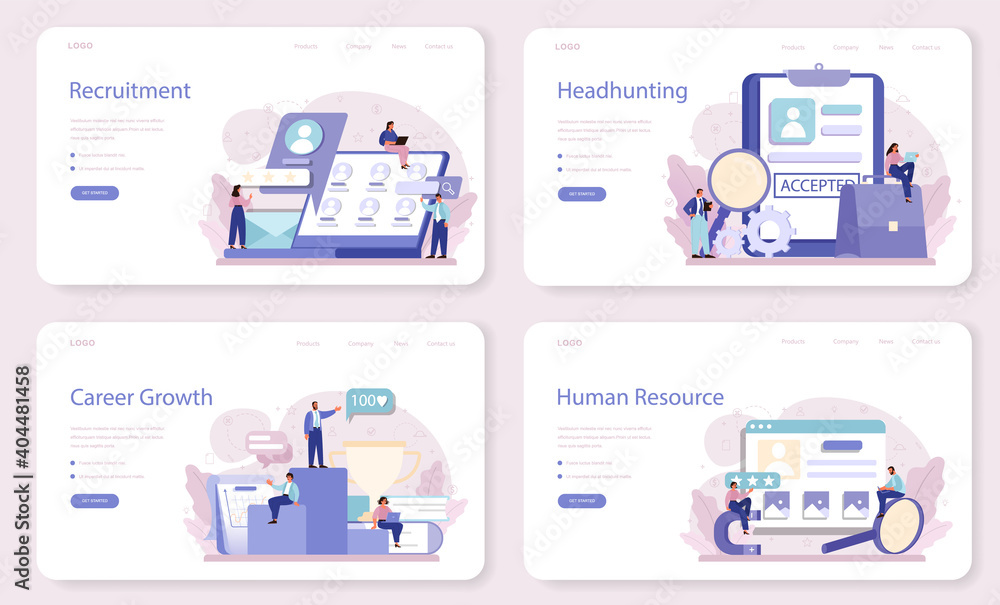 Headhunting web banner or landing page set. Idea of business recruitment Headhunting web banner or landing page set. Idea of business recruitment