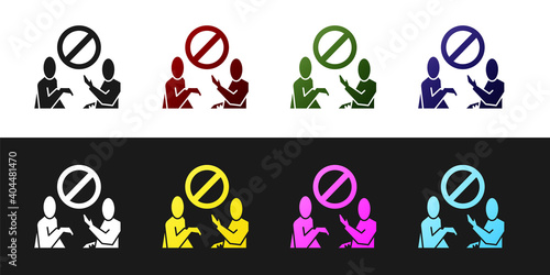 Set Stop plastic pollution icon isolated on black and white background. Ecological poster. Vector Illustration.