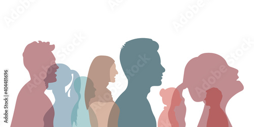 Group of multi-ethnic business co-workers and colleagues. Silhouette of diversity people side. vector illustration