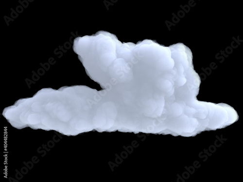 Realistic cartoon dense wtite cloud isolated on black background. Digital graphic element. Beautiful natural phenomenon. 3d render illustration.