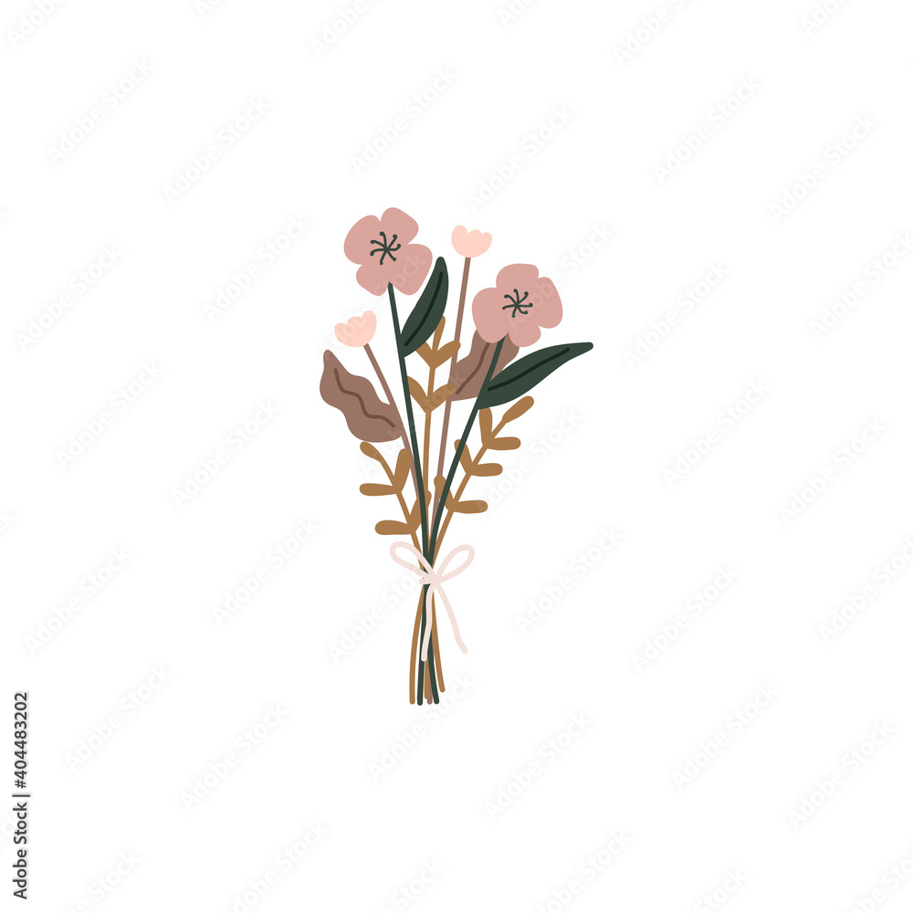 Bouquets or bunches of blooming flowers vector illustration