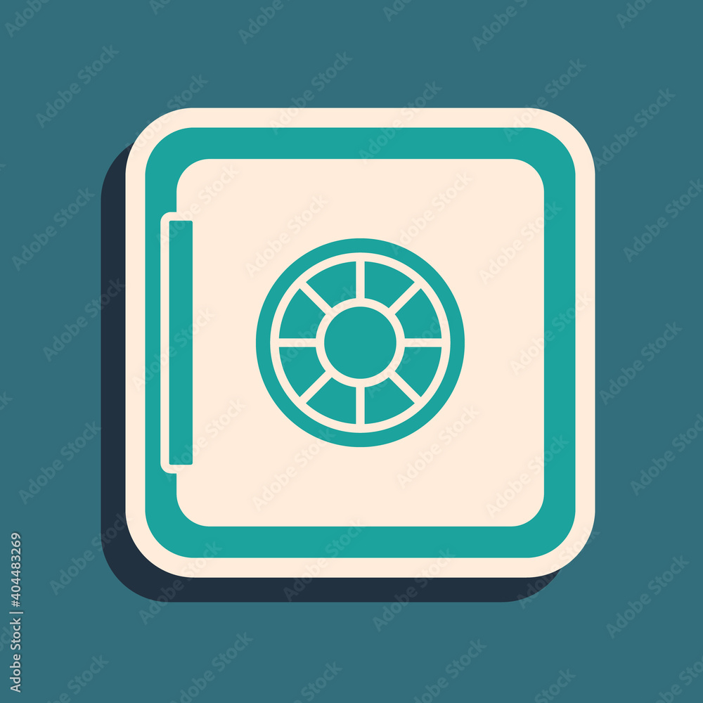 Green Safe icon isolated on green background. The door safe a bank vault with a combination lock. Reliable Data Protection. Long shadow style. Vector. Green Safe icon isolated on green background. The door safe a bank vault with a combination lock. Reliable Data Protection. Long shadow style. Vector.