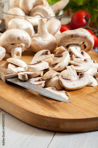 Fresh sliced white mushrooms