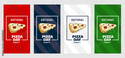 Set of Modern banner National Pizza Day Story post template for social media post. Vector vertical banner collection with 4 color red, navy, white and green.