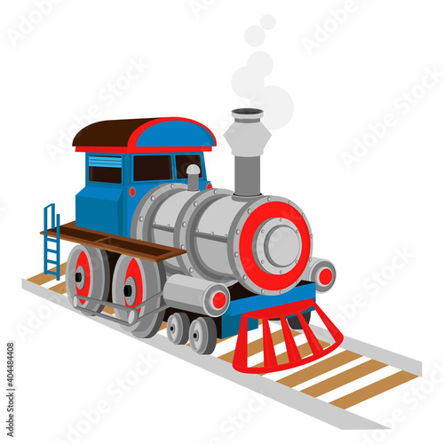 Vector steam locomotive. Toy locomotive on a white isolated background.