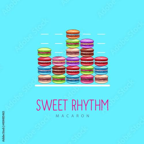 Colorful sweet macarons cakes like a musical rhythm. French macaroons. Junk food background photo