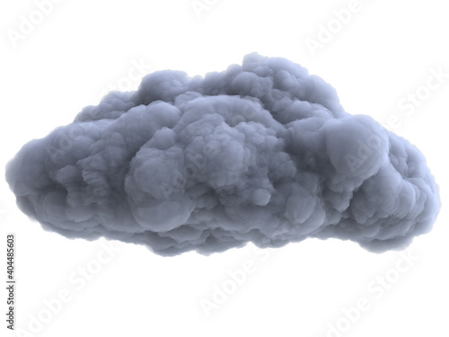 Realistic cartoon overcast rain cloud isolated on white background. Digital graphic element. Beautiful natural phenomenon. 3d render illustration.