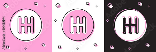 Set Gear shifter icon isolated on pink and white, black background. Transmission icon. Vector.