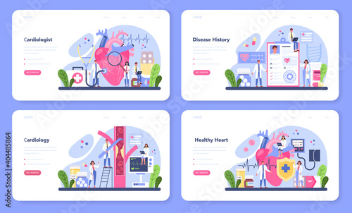 Cardiologist web banner or landing page set. Idea of heart care