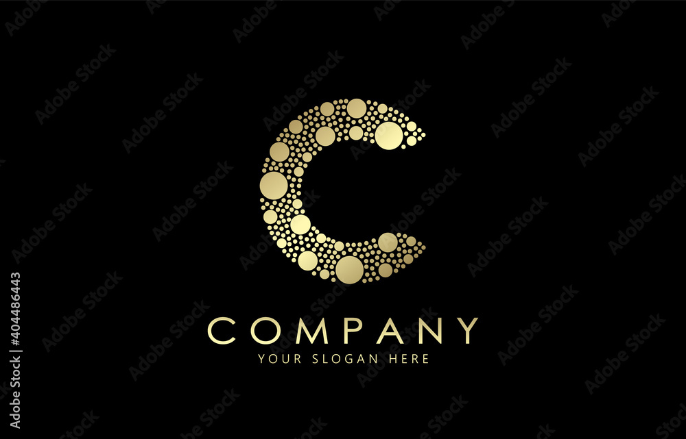 Golden Dots Letter C Logo Design. C Letter Design Vector with Golden Dots. Golden Dots Letter C Logo Design. C Letter Design Vector with Golden Dots.