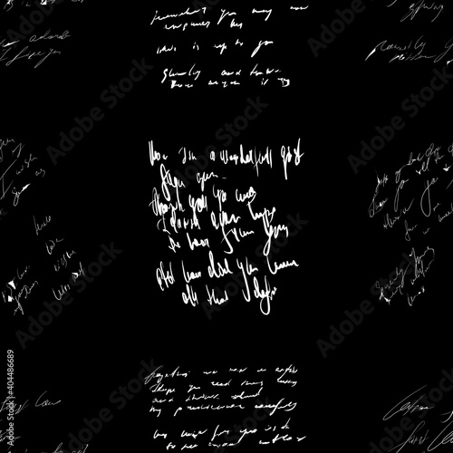 Seamless vector pattern. White text on a black background.