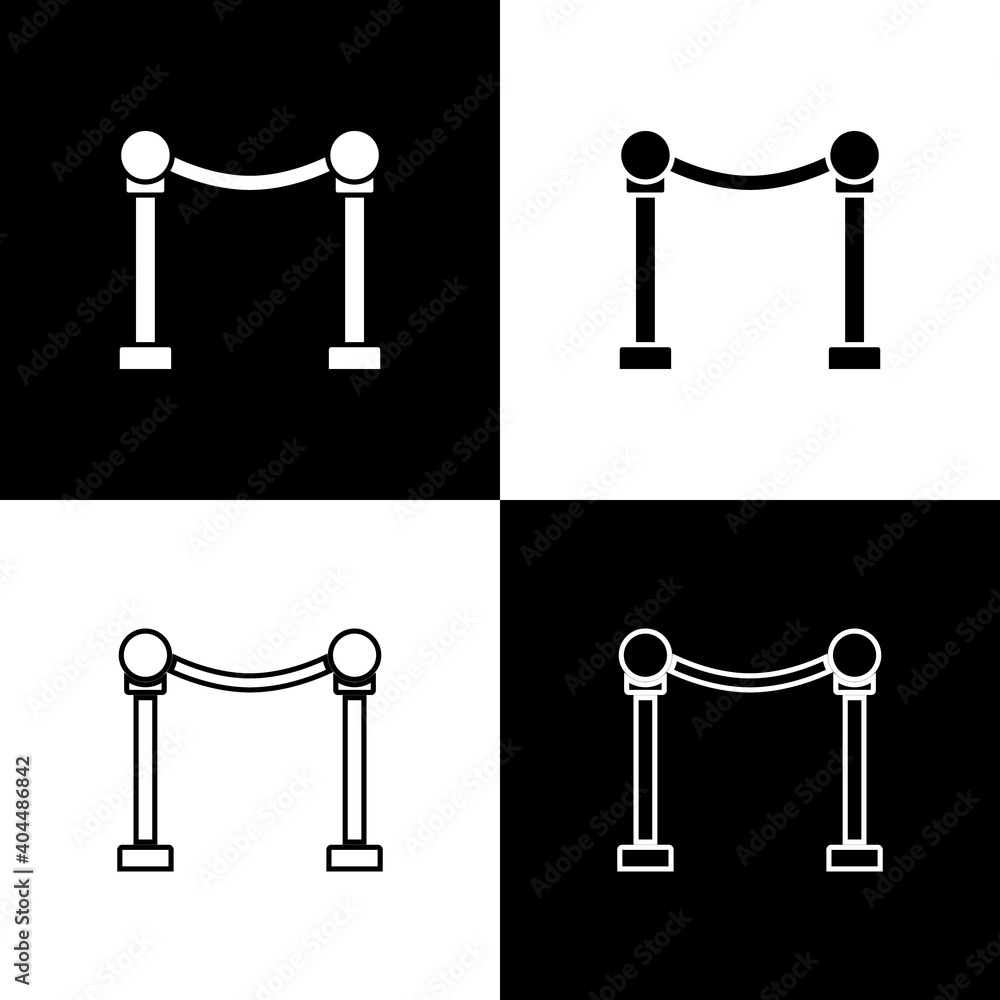 Set Rope barrier icon isolated on black and white background. VIP event, luxury celebration. Celebrity party entrance. Vector. Set Rope barrier icon isolated on black and white background. VIP event, luxury celebration. Celebrity party entrance. Vector.